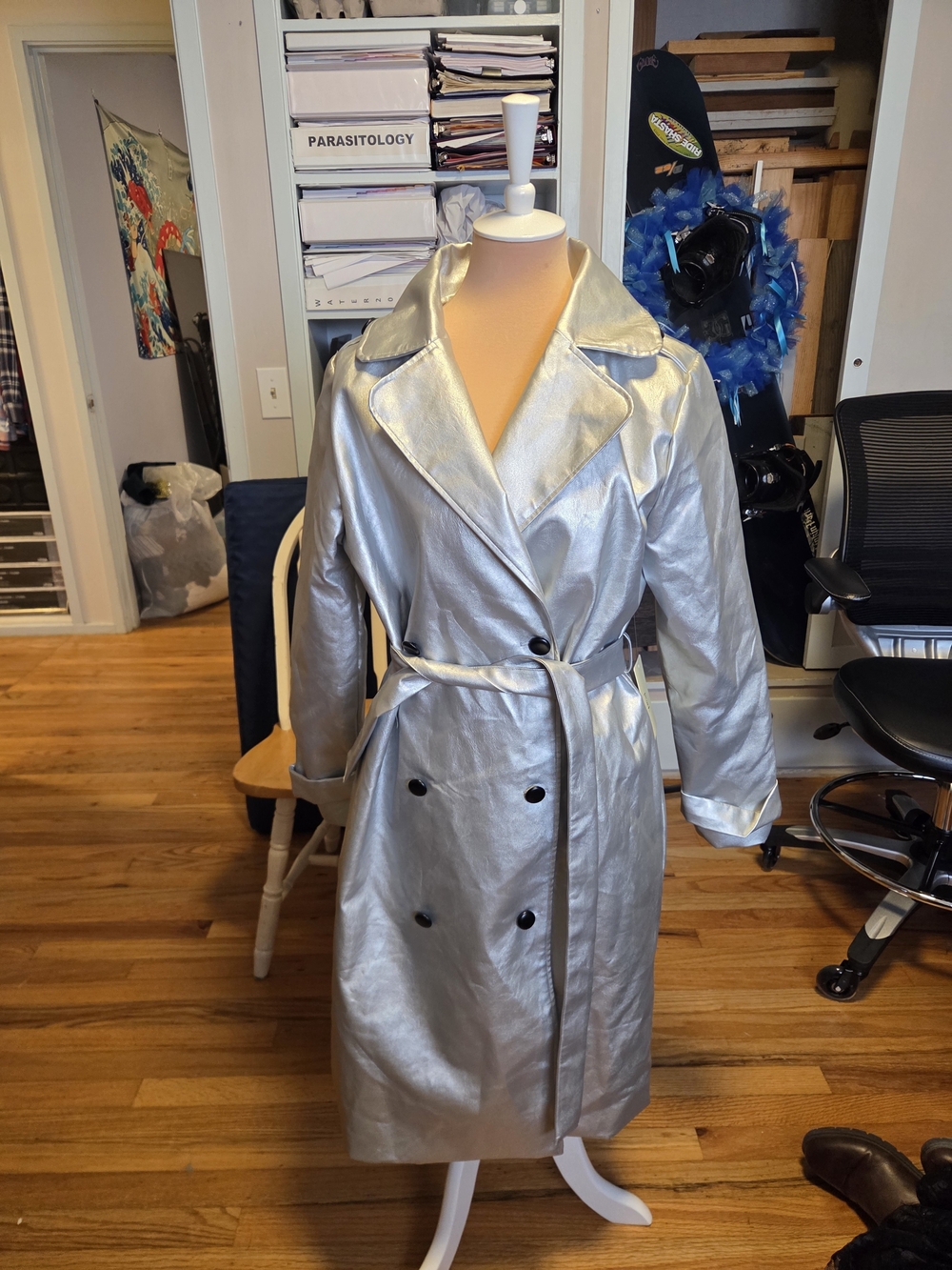 Peach Couture Metallic Silver Trench Coat